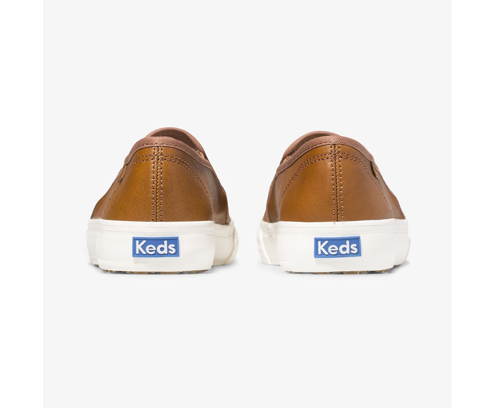 Keds Slip Ons Brown - Double Decker Leather - Womens QOXZJE-593